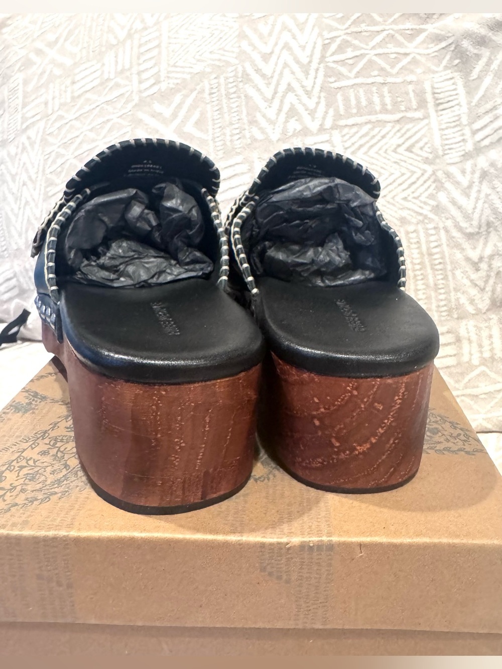 Free People Blanket Stitch Clogs Black Leather Studded Mule Clogs 8.5 - Picture 3 of 8